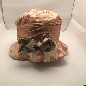 Vintage Sandra Spark Design Silk Bucket Hat - Green Wired Bow, Floppy
